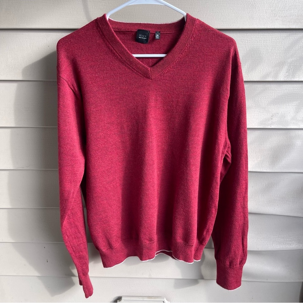 Saks Fifth Avenue Sweater‎ Mens XL Red Knit Wool V-neck Pullover Preppy Holiday
